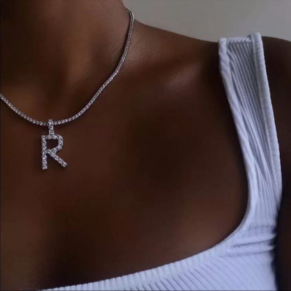 New Women’s Silver Plated Letter Diamond Necklace - Picture 6 of 6